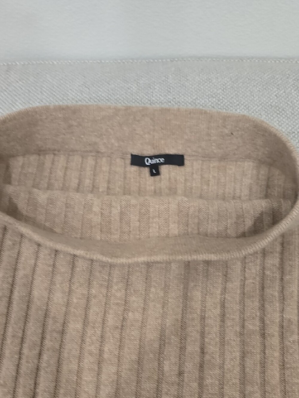 Quince Ribbed Cashmere Midi Skirt and Matching Knit Top in Oatmeal Size Large - Picture 3 of 4